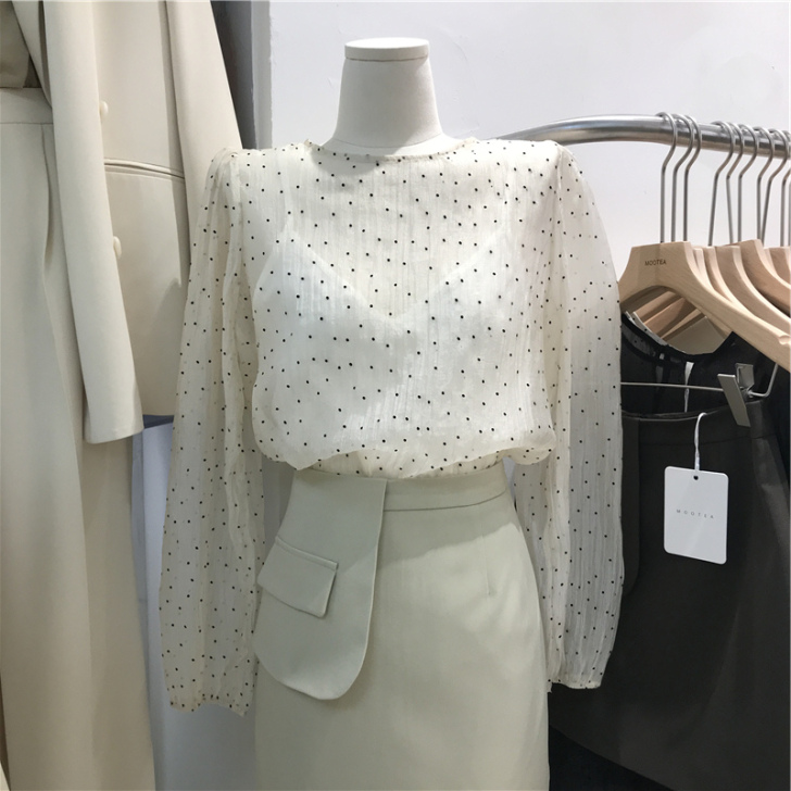 2021春装新款日系波点透视复古甜美百搭打...