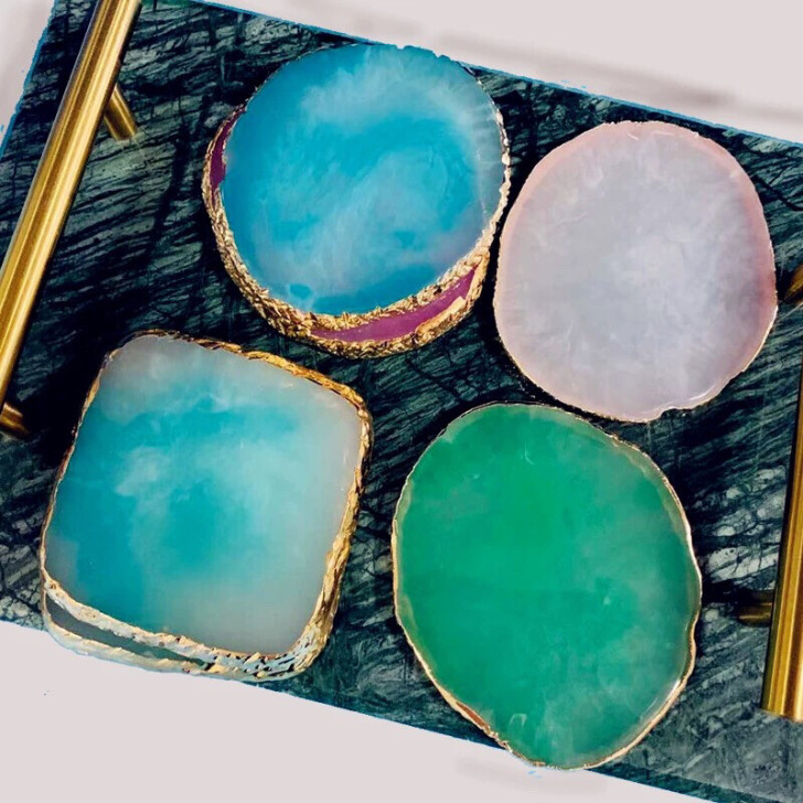 日系树脂仿玛瑙片杯垫彩绘调色盘美甲成品展示...