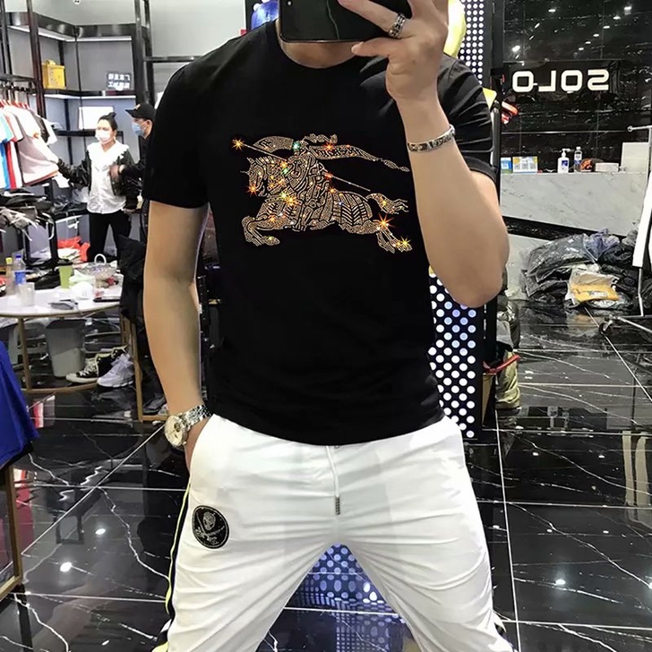 夏季烫钻潮牌纯棉短袖T恤男士新款潮流t恤男...