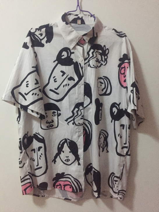 白色雪纺百搭休闲衬衫二次元漫画风格图案宽松...