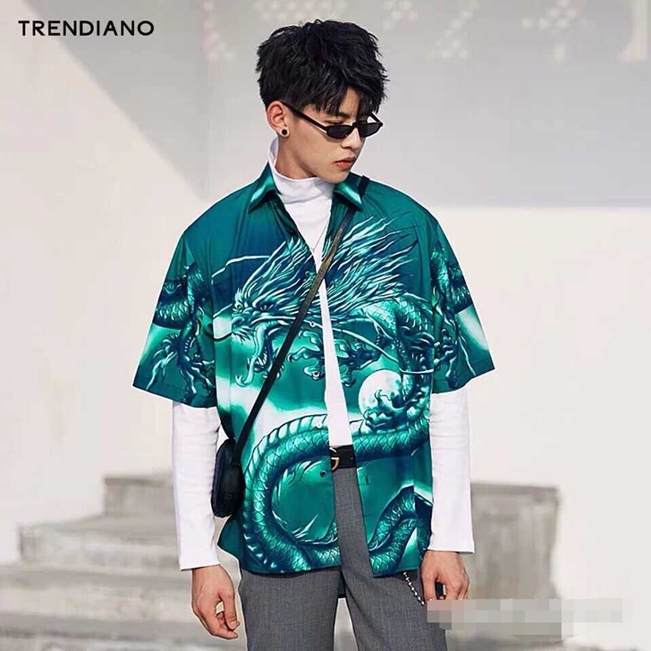 瑕疵trendiano数码印花短袖衬衫 青...