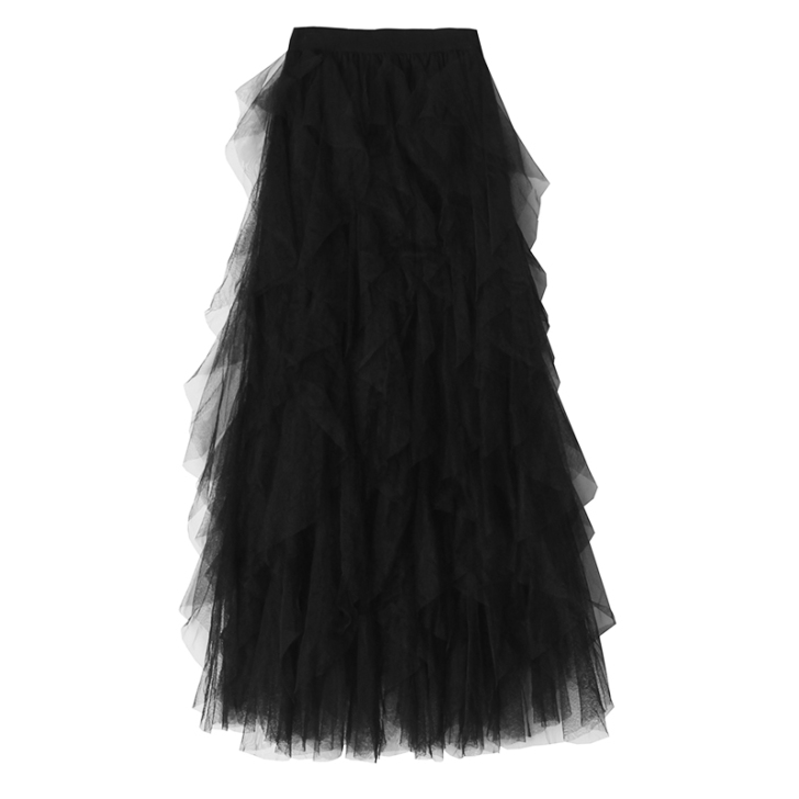 不规则网纱半身裙秋冬女长裙高腰2018新款...