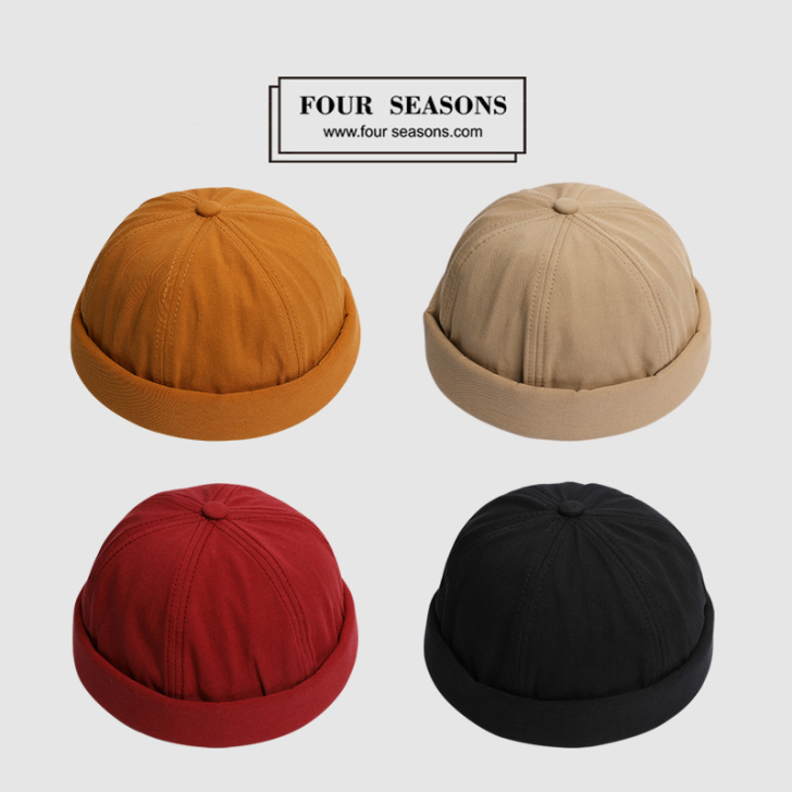 春夏天瓜皮帽日本原宿黄色无檐水手帽子男休闲...