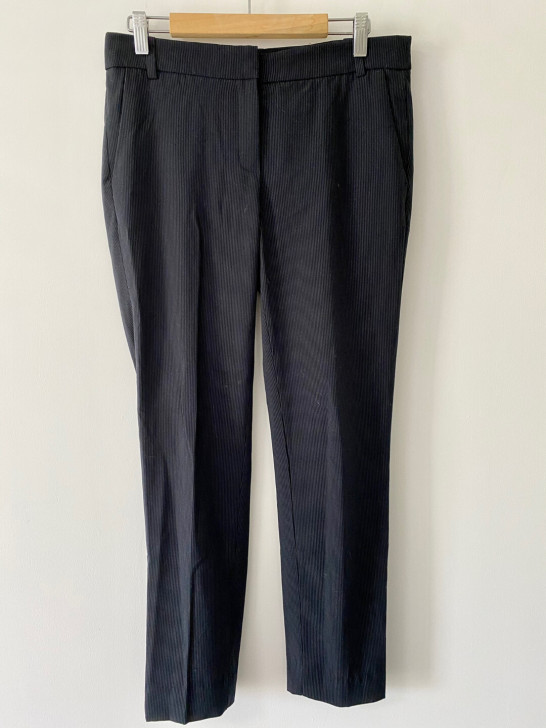 ZARA BASIC通勤条纹深蓝色直筒裤