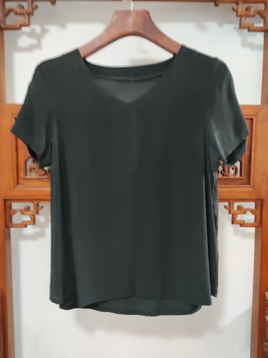 桑蚕丝真丝女士套头短袖上衣t恤黑色,胸围1...