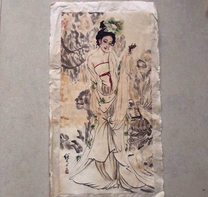一张宣纸的画。如图 品相，没破损  没贴过...