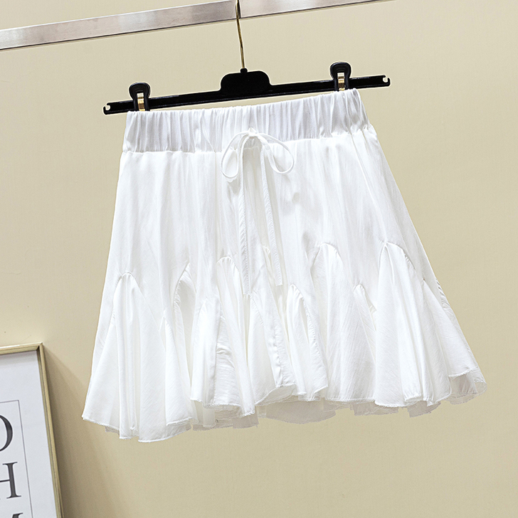 白色高腰半身裙女春夏a字褶皱百褶裙气质淑女...