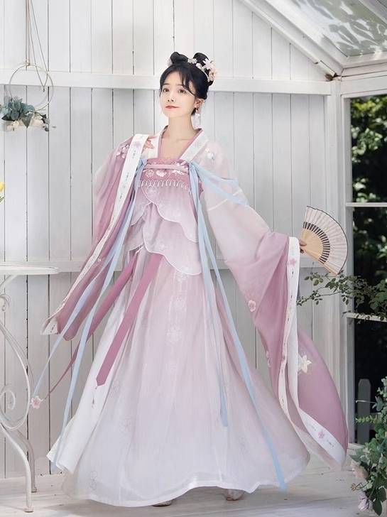 倾砚集桃花颜南北朝大袖襦破群围裳原创汉服女...