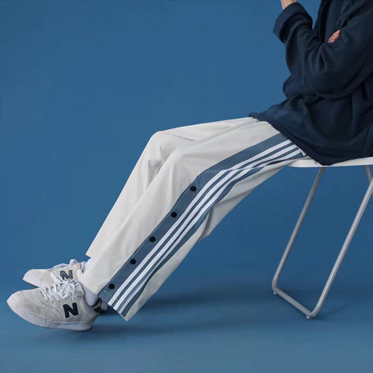 排扣裤子男韩版潮流ins高街直筒休闲九分裤...