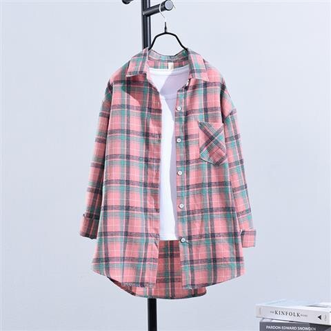 格子衬衫女2021年春秋新款韩版宽松长袖复...