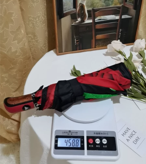 玫瑰三折半自动折叠晴雨伞 超美玫瑰花卉三折...