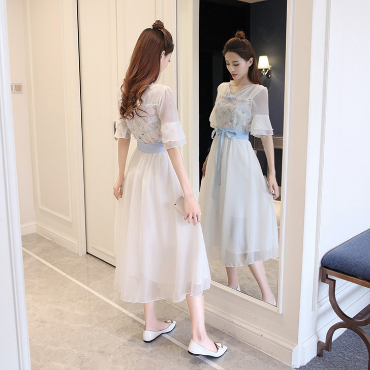 仙气长裙过膝女夏学生仙女裙子森系公主裙成人...