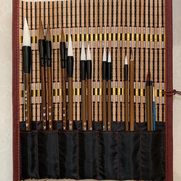 包邮初学者国画专用毛笔套装14支带笔帘包邮...
