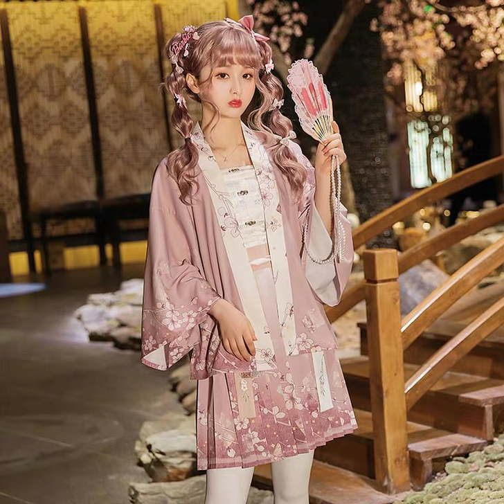 池夏 春:樱洛 对襟直袖短衫短褶裙原创改良...