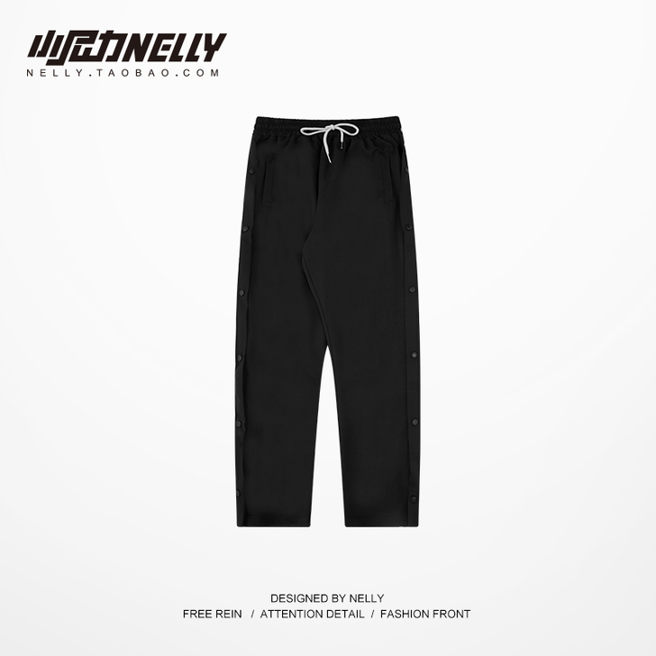 ins豹纹纽扣排扣裤裤子高街潮牌男女复古嘻...