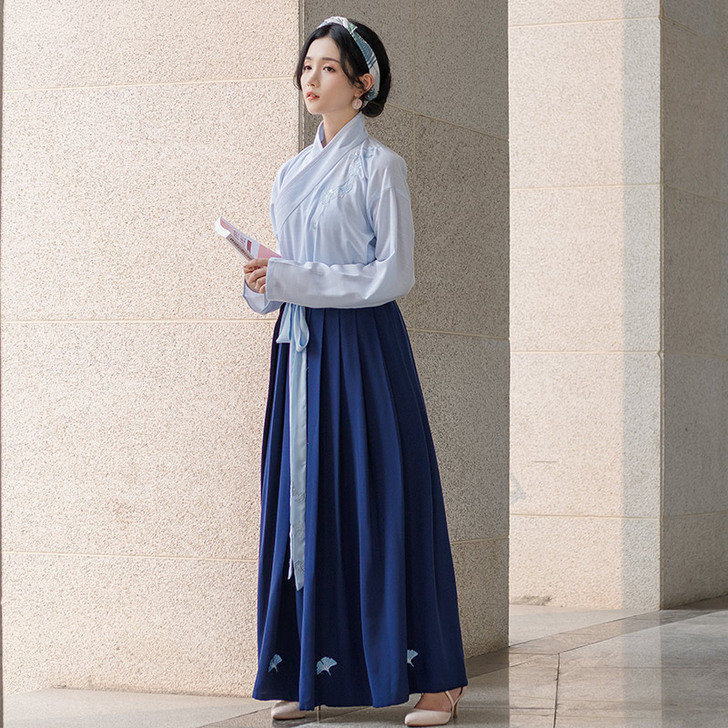 重回汉唐汉服女款原创绝尘绣花交领齐腰襦裙非...