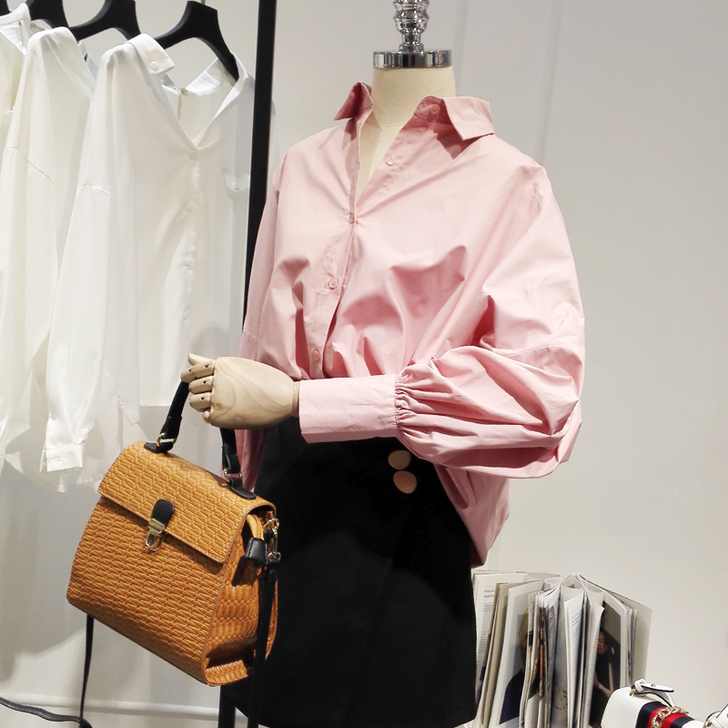 衬衫女长袖韩范蝙蝠袖2021春装新款学院风...