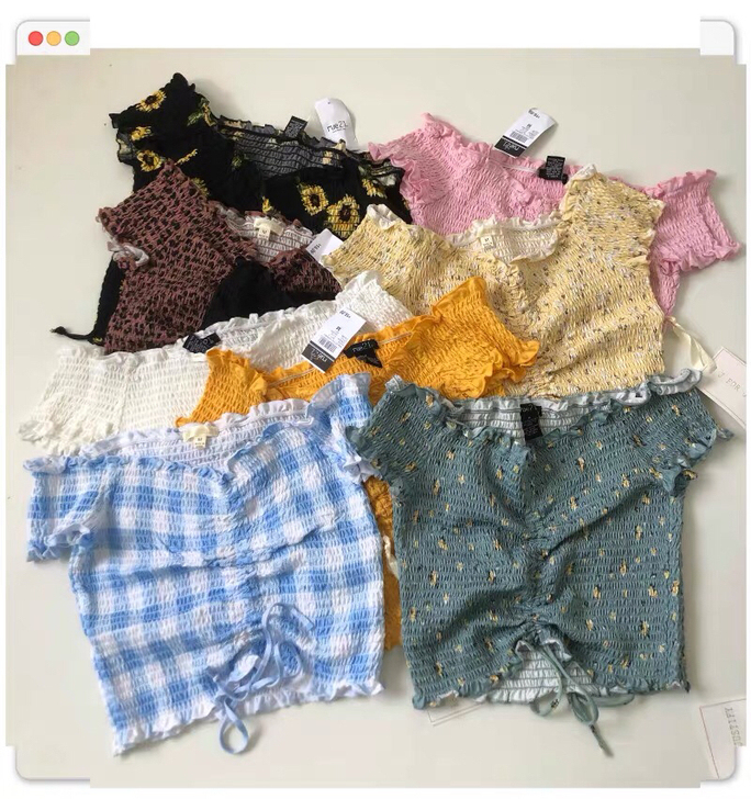 休闲褶皱抽绳女士短袖 上衣 bm