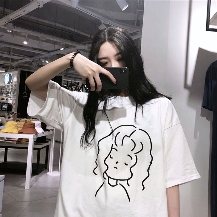 ins超火cec短袖T恤女夏装韩版慵懒风印...