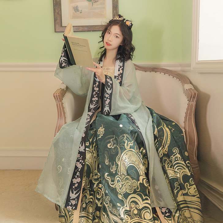 汉尚华莲霁月流光汉服女原创宋制百迭裙织金两...
