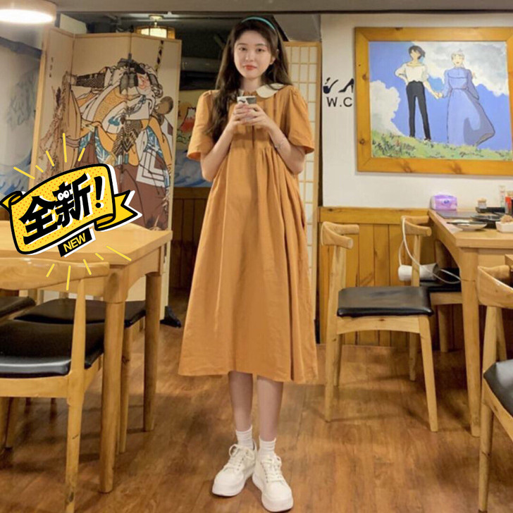 娃娃领连衣裙女装夏季2021新款法式桔梗初...