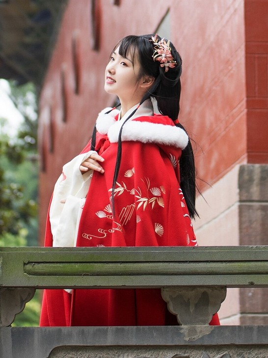 重回汉唐朱砂雪 汉服女正品原创秋冬季刺绣斗...