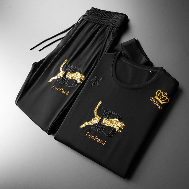 冰丝运动套装男士夏季欧美轻奢休闲男装短袖长...