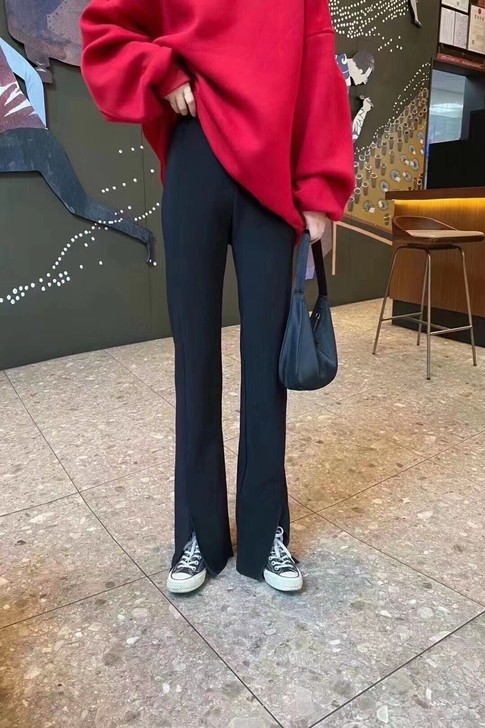 全新裤脚开衩设计显瘦休闲裤