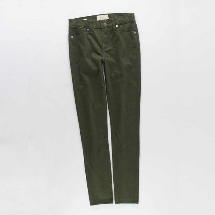 外贸单LUCKY军绿色植绒微弹力显瘦中腰休...