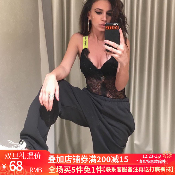 欧美高街复古街头ins超火椰子灰高腰束脚裤...