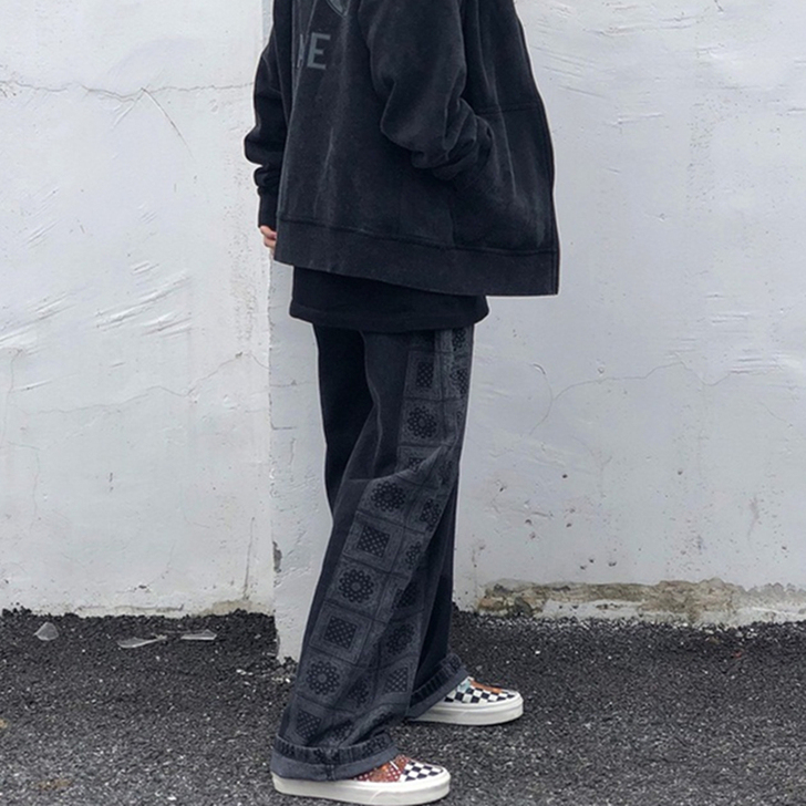 裤子女春季新款韩版ins复古腰果花老爹长裤...