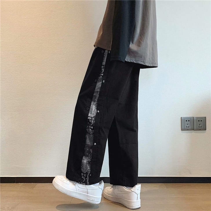 腰果花排扣裤子男士潮牌春秋直筒宽松韩版潮流...