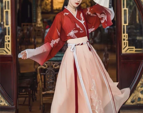 一点春汉服女齐腰襦裙交领仙鹤直袖渐变超仙女...