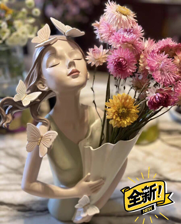 北欧轻奢风蝴蝶捧花女孩摆件家居客厅酒柜电视...