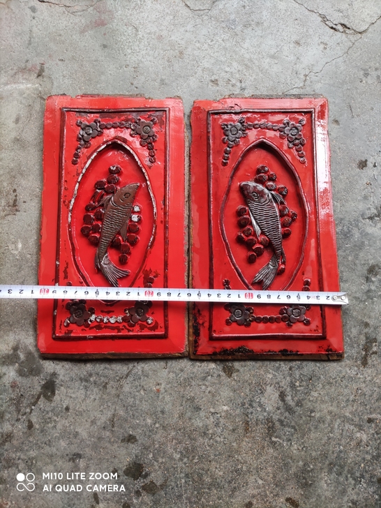 一对雕鱼老花板，尺寸如图，包老包快