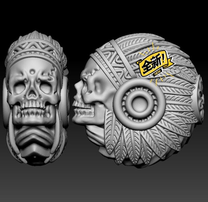 印第安骷髅头玉雕木雕挂件手把件三维立体图圆...