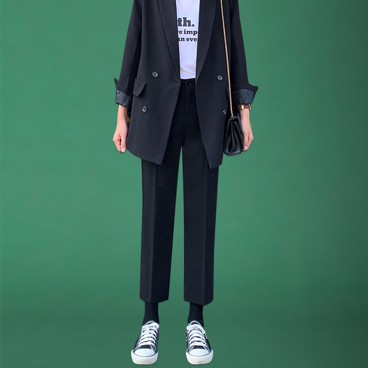 西装裤女黑色高腰显瘦直筒裤子大码烟管百搭韩...