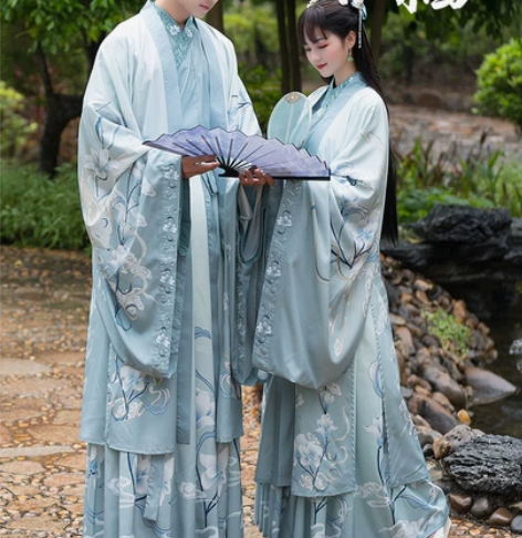 原创汉服男女古风印花绣花渐变淡雅飘逸晋制交...