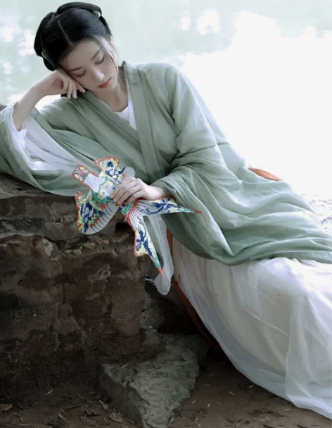 原创绿色汉服女魏晋制广袖古装超仙气飘逸古风...