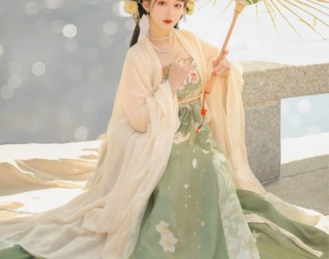 春有约茗月萱唐制诃子裙汉服女大袖衫刺绣正品...