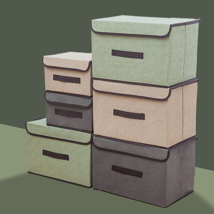 布艺折叠收纳箱整理储物带盖防尘便携盒杂物衣...