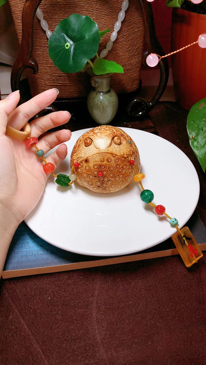 闲置天然竹雕活眼金蟾把玩件摆件700##a...