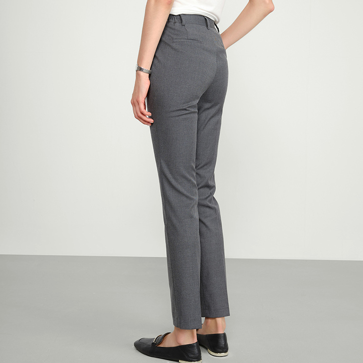 加绒职业西裤女藏青色秋冬宽松直筒长裤黑色高...