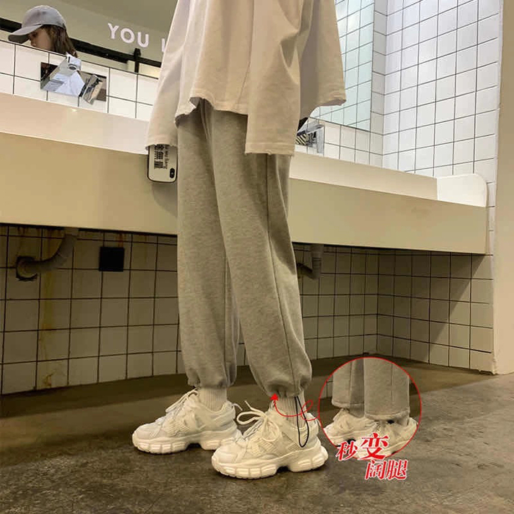 2021春季束脚运动裤女学生加绒加厚保暖韩...