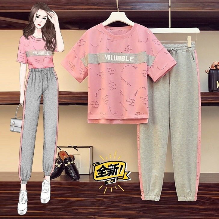 新疆棉夏季新款时尚运动套装女潮宽松大码休闲...