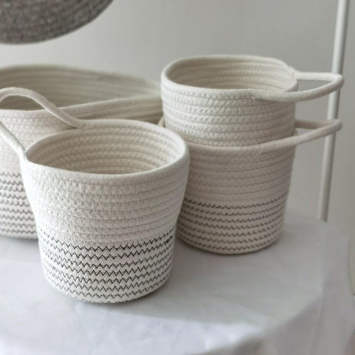 批发零售纯手工编织收纳带挂钩收纳筐,棉绳收...