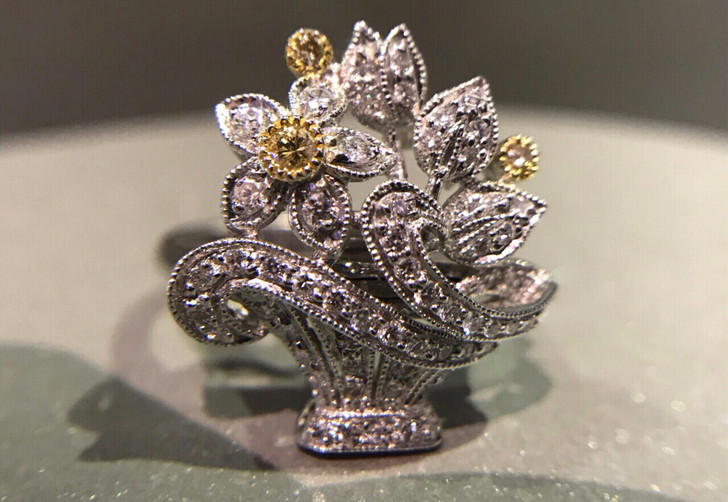 钻石戒指 纯手工花篮钻石戒指/吊坠 两用款...