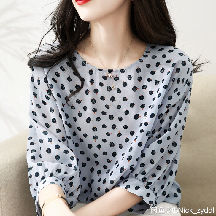 雪纺衫女七分袖春季女装2021新款时尚百搭...