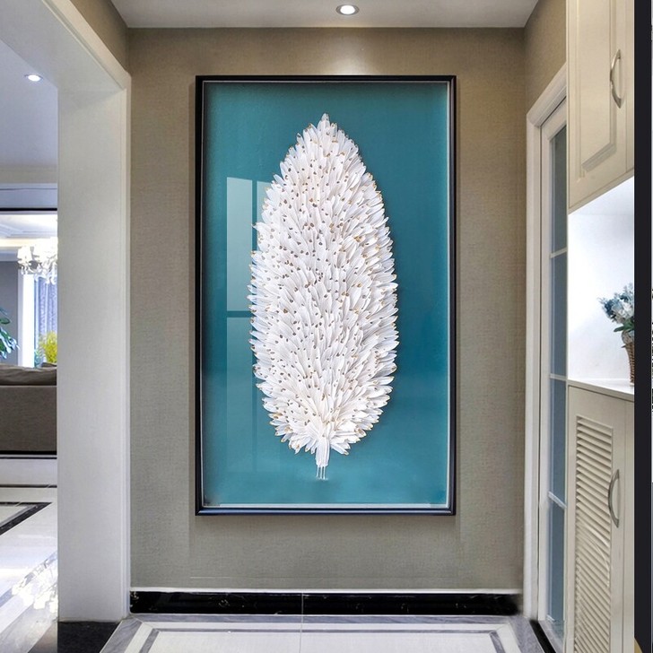 羽毛单幅实物画入户玄关过道走廊轻奢大气壁画...