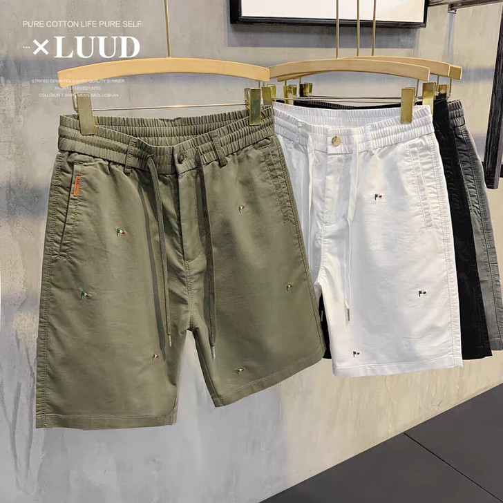 2021夏装小刺绣休闲短裤男英伦时尚潮流5...